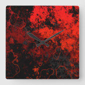 赤、黒、グレーの大理石抽象芸術 スクエア壁時計 (正面)