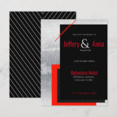 赤、黒、グレー、白のピンストライプの招待状 招待状 (正面/裏面)