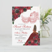 赤 黒 ゴールド グリッター スイート 16 マスカレード 招待状 (スタンド正面)