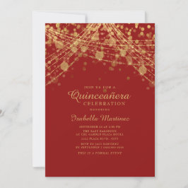 赤 黒 ゴールド グリッター ストリング ライト 15歳の誕生日パーティー 招待状