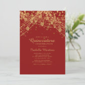 赤 黒 ゴールド グリッター ストリング ライト 15歳の誕生日パーティー 招待状 (スタンド正面)