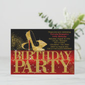 赤 黒 ゴールド グリッター ハイ ヒール バースデー パーティー 招待状 (スタンド正面)