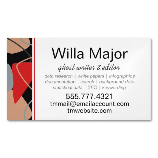 赤、黒、ベージュ抽象芸術ライタ マグネット名刺 (正面)