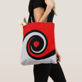 赤、黒、ライトグレーの抽象芸術波 トートバッグ (クローズアップ)