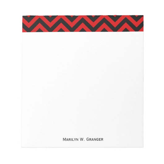 赤、黒、大シェブロン、ジグザグパターン ノートパッド (正面)