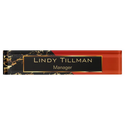 赤、黒、大理石金ゴールド デスクネームプレート (正面)