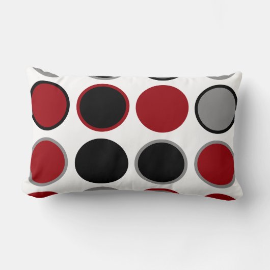 赤、黒、灰色の円 ランバークッション (正面)