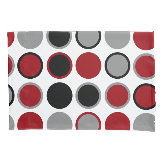 赤、黒、灰色の円 枕カバー (正面)