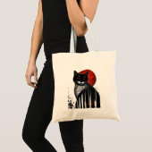 赤、黒、白のはっきりしたアートキャットトートバッグ トートバッグ (正面(商品))