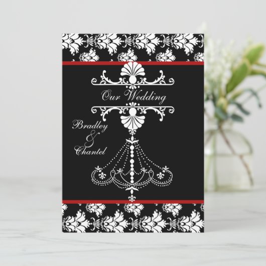 赤、黒、白のシャンデリア結婚式招待状 招待状 (スタンド正面)