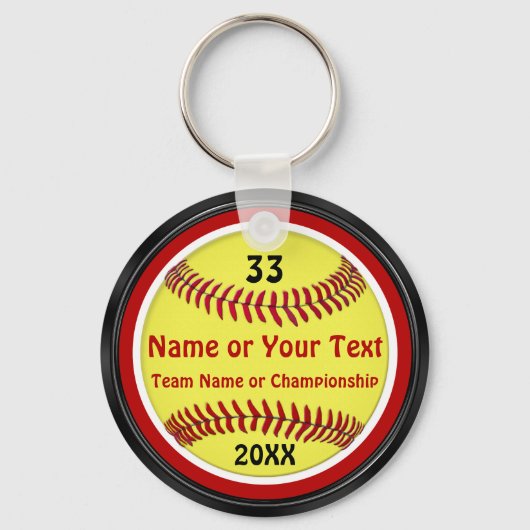 赤、黒、白のソフトボパーソナライズされたールキーホルダー キーホルダー (正面)