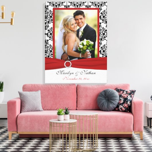 赤、黒、白のダマスクのウェディングキャンバス キャンバスプリント (インサイチュ (リビング))