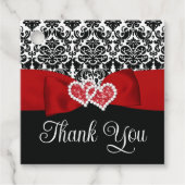 赤、黒、白のダマスクの愛のハート結婚ズ フェイバータグ (正面)