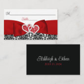 赤、黒、白のダマスクの愛のハート結婚ズ プレイスカード (正面/裏面)