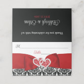 赤、黒、白のダマスクの愛のハート結婚ズ プレイスカード (外部開封)