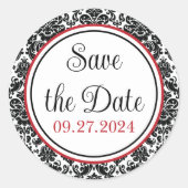 赤、黒、白のダマスクの結婚式 ラウンドシール (正面)