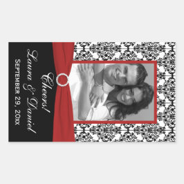 赤、黒、白のダマスク写真ワインラベルシール 長方形シール