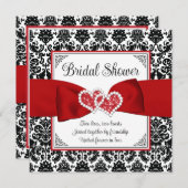 赤・黒・白のダマスク・ラブ・ハーツ　ブライダルシャワー 招待状 (正面/裏面)