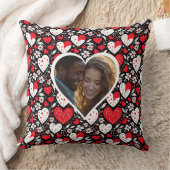 赤、黒、白のハートと花パーソナライズされた クッション (ブランケット)