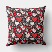 赤、黒、白のハートと花パーソナライズされた クッション (裏面)