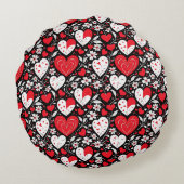 赤、黒、白のハートと花パーソナライズされた ラウンドクッション (裏面)
