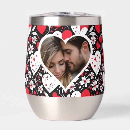 赤、黒、白のハートと花写真 (正面)