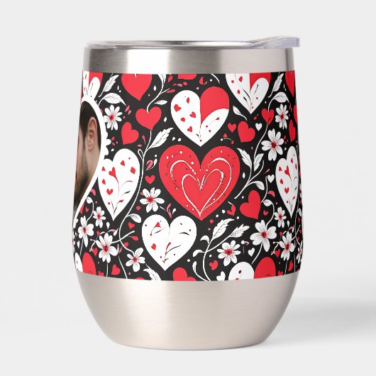 赤、黒、白のハートと花写真 (左面)