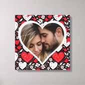 赤、黒、白のハートと花写真 キャンバスプリント (正面)