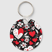赤、黒、白のハートと花写真 キーホルダー (裏面)