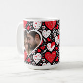 赤、黒、白のハートと花写真 コーヒーマグカップ (正面左)