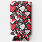 赤、黒、白のハートと花写真 スリム缶クーラー (裏面)