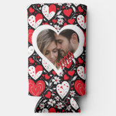 赤、黒、白のハートと花写真 スリム缶クーラー (正面)