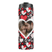 赤、黒、白のハートと花写真 タンブラー (正面)