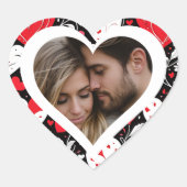 赤、黒、白のハートと花写真 ハートシール (正面)