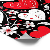 赤、黒、白のハートと花写真 ポスター (角)