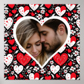 赤、黒、白のハートと花写真 ポスター (正面)