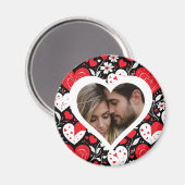 赤、黒、白のハートと花写真 マグネット (正面/裏面)