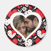 赤、黒、白のハートと花写真 マグネット (正面)