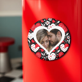 赤、黒、白のハートと花写真 マグネット