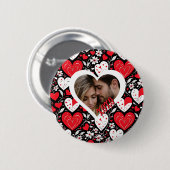 赤、黒、白のハートと花写真 缶バッジ (正面&裏面)