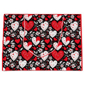 赤、黒、白のハートと花 ラージペーパーバッグ (正面)