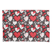 赤、黒、白のハートと花 枕カバー (正面左)