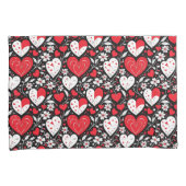 赤、黒、白のハートと花 枕カバー (正面右)