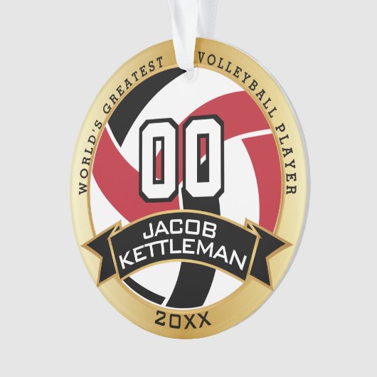 赤、黒、白のバレーボール | DIY文字 オーナメント (正面)