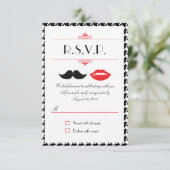 赤、黒、白のヒゲと口ひげ ハウンドトゥース ウェディング 出欠カード (スタンド正面)