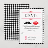 赤、黒、白のヒゲと口ひげ ハウンドトゥース ウェディング 出欠カード (正面/裏面)