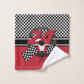 赤・黒・白のレース市松模様にレース バスタオルセット (ウォッシュタオル)