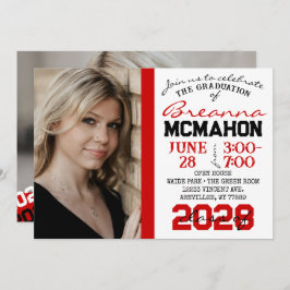 赤・黒・白の卒業式2枚の写真招待状 招待状