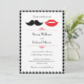 赤、黒、白の口ひげ千鳥格子の結婚 招待状 (スタンド正面)