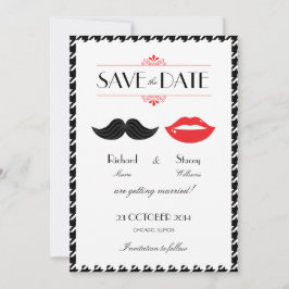 赤、黒、白の口ひげ＆唇 ハウンドトゥース ウェディング セーブザデート